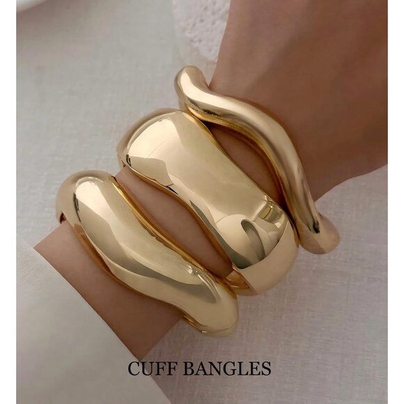 Gold Bangle Bracelets for Women 14k Gold Plated Stackable Cuff Jewelry - Picture 6 of 8